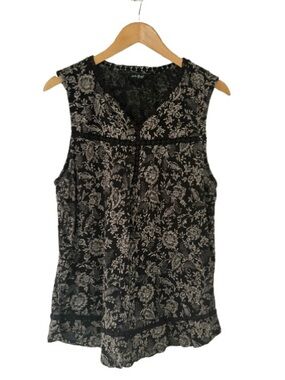 Lucky Brand Black Floral Lace-Trim Sleeveless Camisole